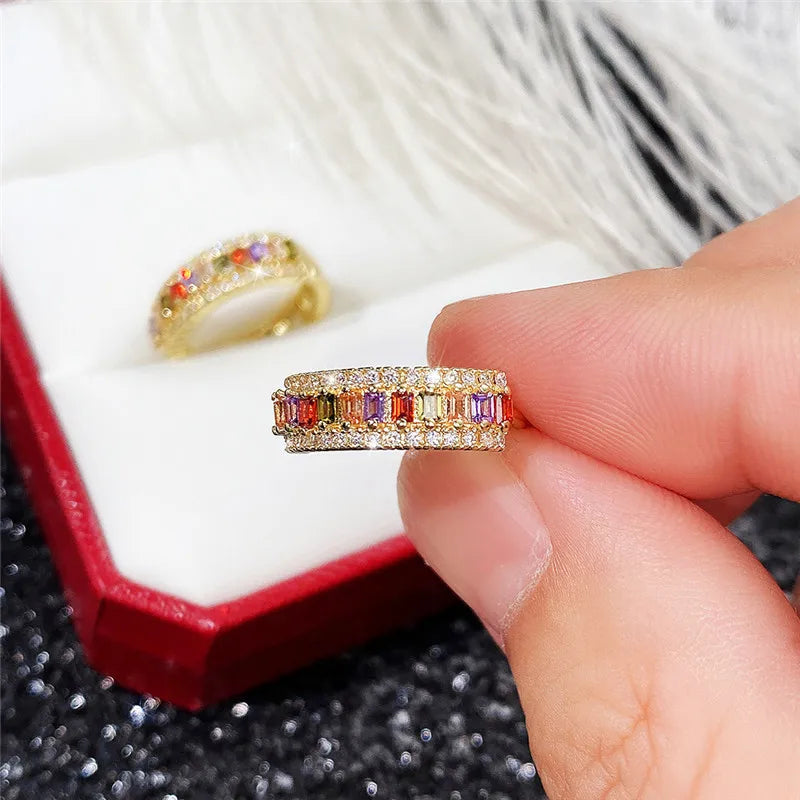 Gold 18K Hoop Earrings with Rainbow Stones